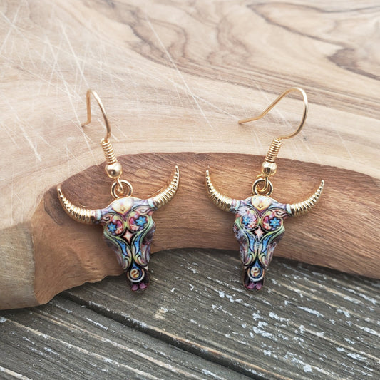 BESHEEK Gold Plated Multi-Color Cow Dangle Earrings | Handmade Hypoallergenic Boho Beach Gala Wedding Style Fashion Earrings