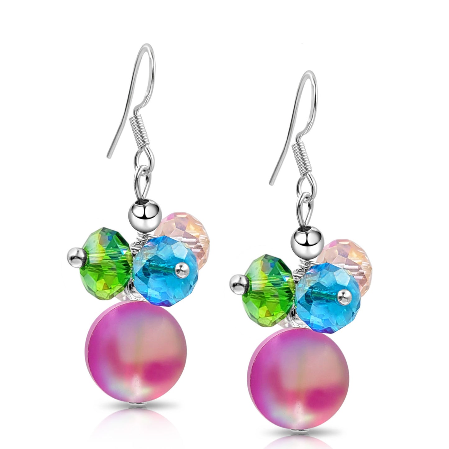 BESHEEK Rainbow 'Bubbles' Mermaid Glass and Crystal Dangle Earrings. | Handmade Hypoallergenic Boho Beach Gala Wedding Style Fashion Earrings