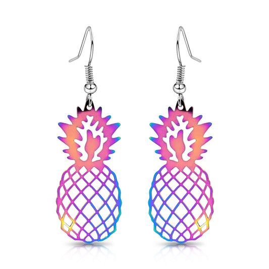 BESHEEK Rainbow Stainless Steel "Pinacolada" Pineapple Earrings | Handmade Hypoallergenic Boho Beach Gala Wedding Style Fashion Earrings