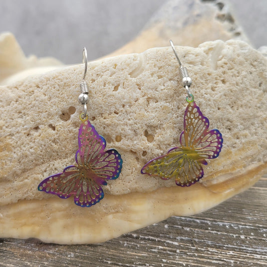 BESHEEK Rainbow Stainless Steel "Mariposa" Butterfly Earrings | Handmade Hypoallergenic Boho Beach Gala Wedding Style Fashion Earrings