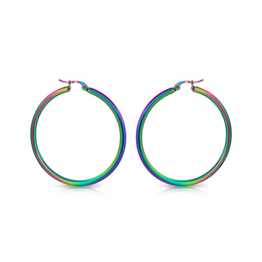 BESHEEK Rainbow Stainless Steel Hoop Earrings | Handmade Hypoallergenic Boho Beach Gala Wedding Style Fashion Earrings
