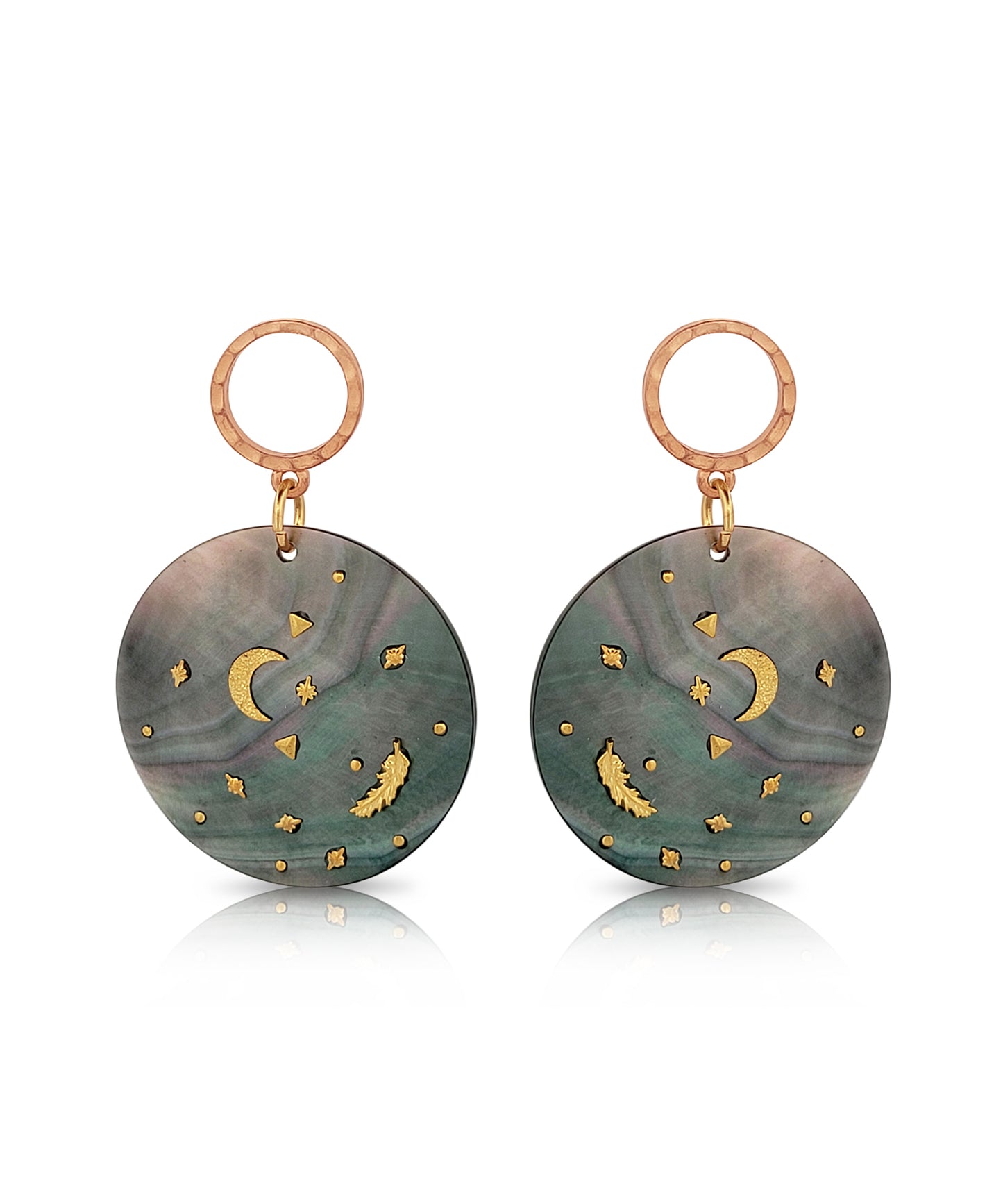 BESHEEK Goldplated and Abalone Moon & Stars Dangle Earrings | Handmade Hypoallergenic Boho Beach Gala Wedding Style Fashion Earrings