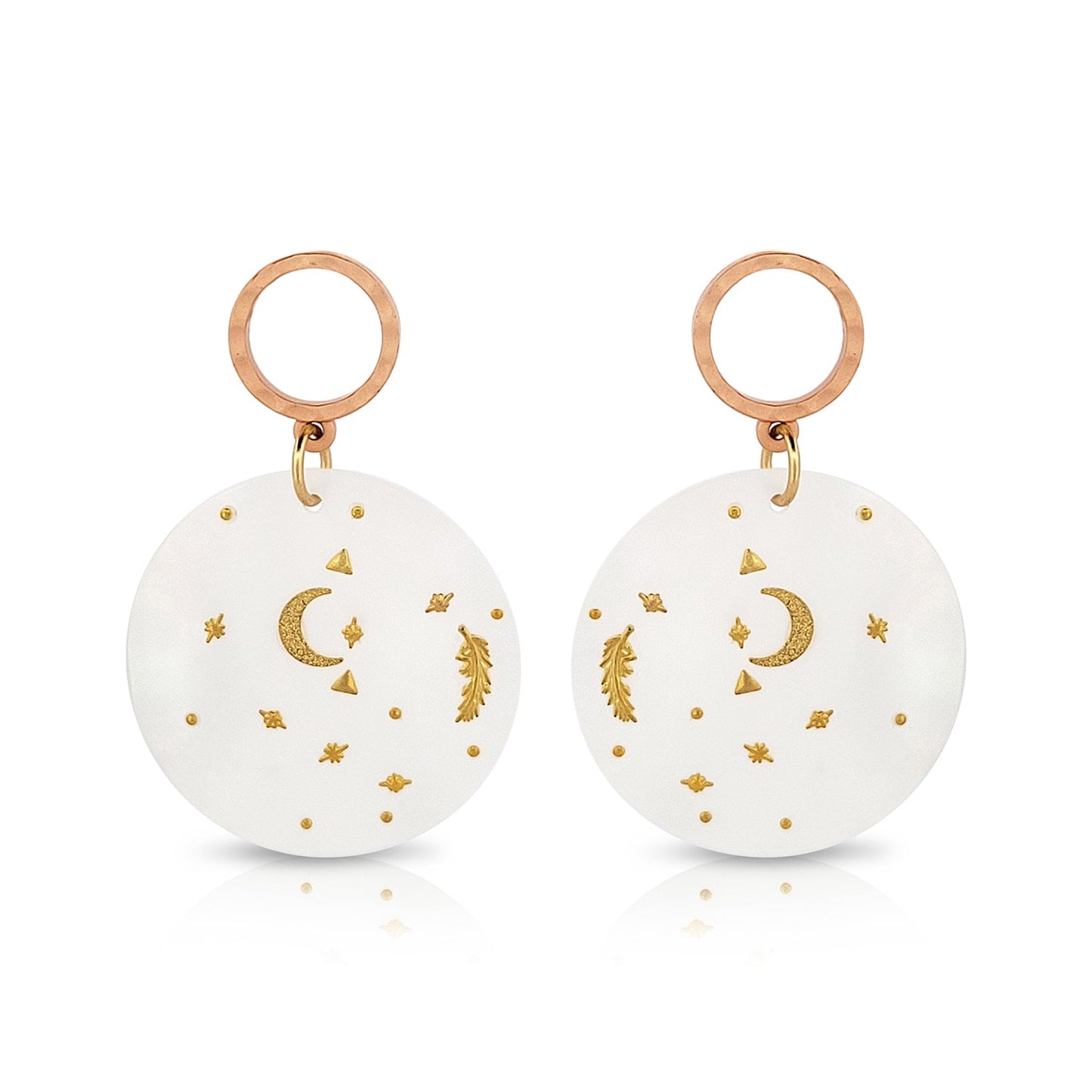 BESHEEK Goldplated and Mother of Pearl Moon & Stars Dangle Earrings | Handmade Hypoallergenic Boho Beach Gala Wedding Style Fashion Earrings