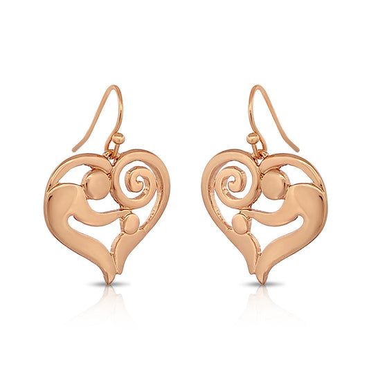 BESHEEK Goldtone Swirl Heart Dangle Earrings | Handmade Hypoallergenic Boho Beach Gala Wedding Style Fashion Earrings
