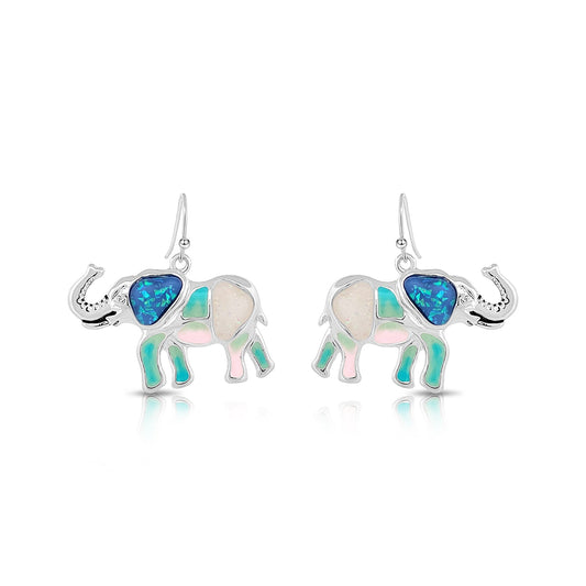 BESHEEK Silvertone and Pastel Resin Elephant Dangle Earrings | Handmade Hypoallergenic Boho Beach Gala Wedding Style Fashion Earrings