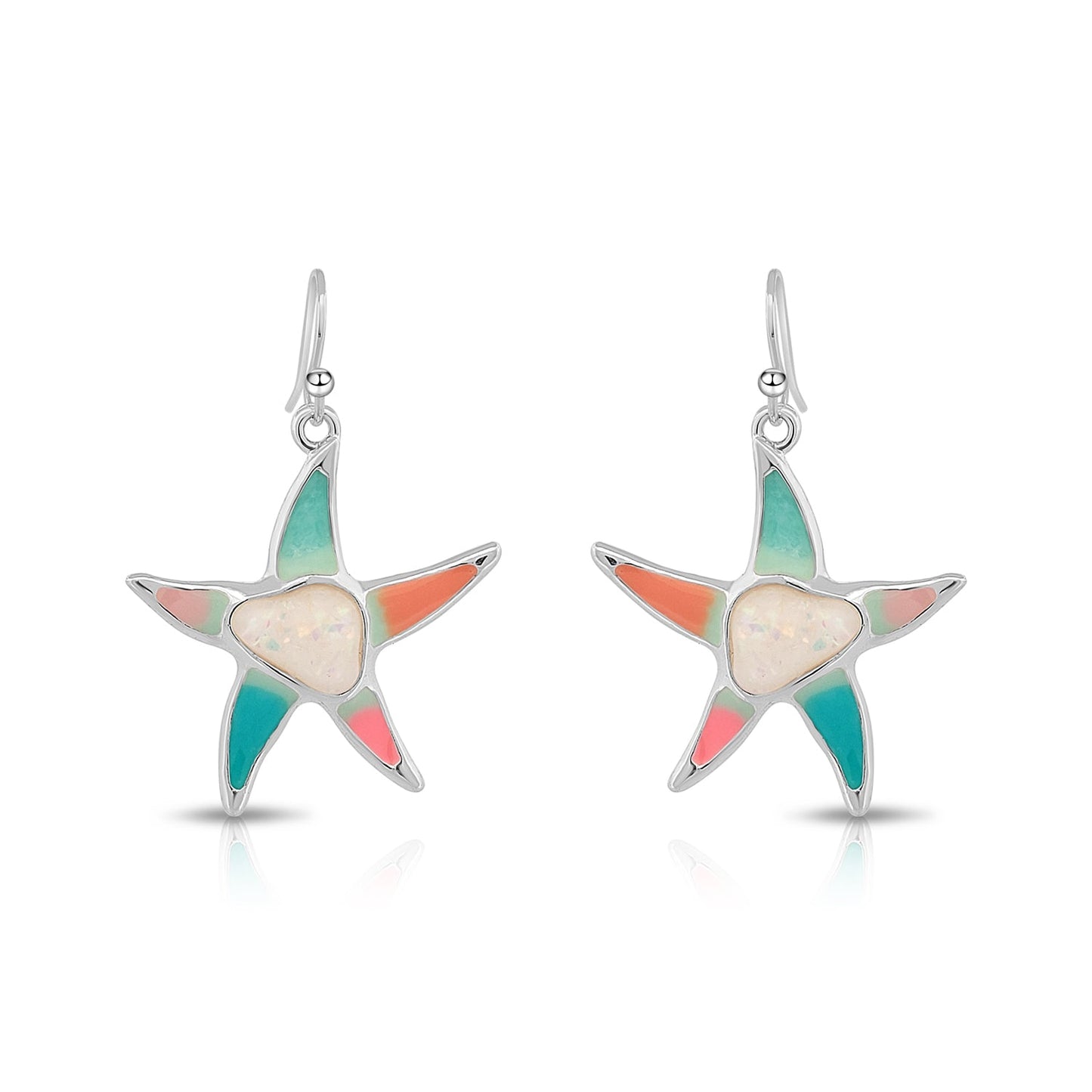 BESHEEK Silvertone and Pastel Resin Starfish Dangle Earrings | Handmade Hypoallergenic Boho Beach Gala Wedding Style Fashion Earrings