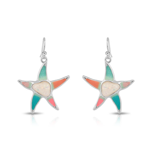 BESHEEK Silvertone and Pastel Resin Starfish Dangle Earrings | Handmade Hypoallergenic Boho Beach Gala Wedding Style Fashion Earrings