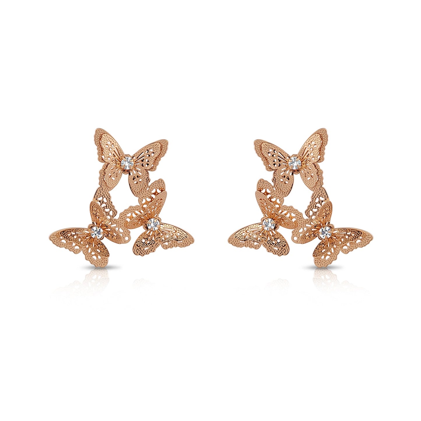 BESHEEK Goldtone 3d Butterfly and Rhinestone Dangle Stud Earrings | Handmade Hypoallergenic Boho Beach Gala Wedding Style Fashion Earrings