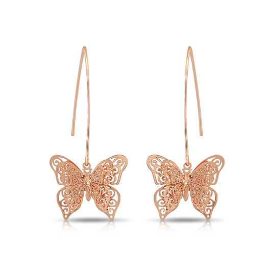 BESHEEK Goldtone 3d Butterfly Thread Earrings | Handmade Hypoallergenic Boho Beach Gala Wedding Style Fashion Earrings