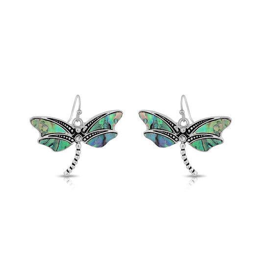 BESHEEK Silvertone and Abalone Dragonfly Earrings | Handmade Hypoallergenic Boho Beach Gala Wedding Style Fashion Earrings