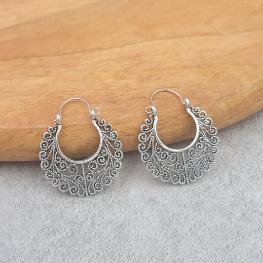 BESHEEK Silvertone Filigree Swirl Latch earrings | Hypoallergenic Boho Beach Gala Wedding Style Fashion Earrings