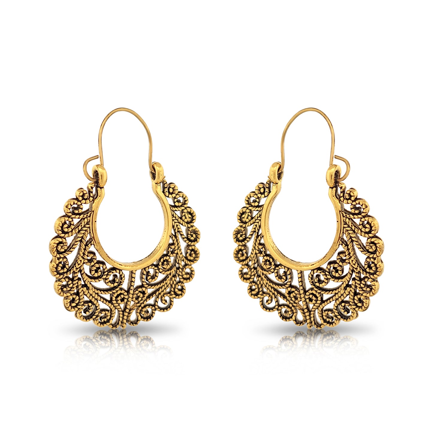 BESHEEK Goldtone Filigree Swirl Latch earrings | Hypoallergenic Boho Beach Gala Wedding Style Fashion Earrings