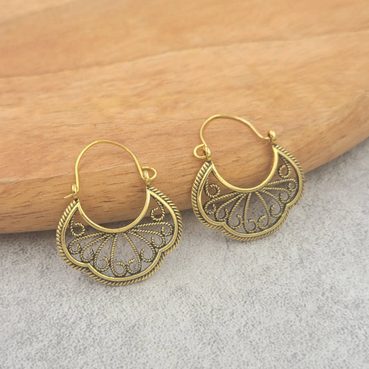 BESHEEK Goldtone Ornate Filigree Swirl Latch earrings | Hypoallergenic Boho Beach Gala Wedding Style Fashion Earrings