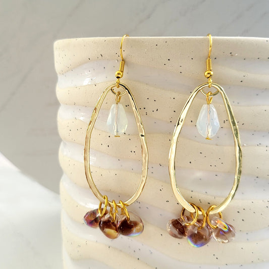 BESHEEK 14K Goldfilled Fire Water Drop Glass and Crystal Teardrop Dangle Earrings | Hypoallergenic Boho Beach Gala Wedding Style Fashion Earrings