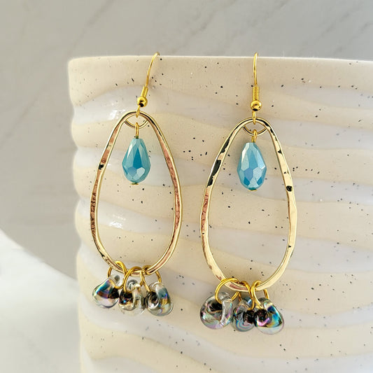 BESHEEK 14K Goldfilled Carnival Blue Water Drop Glass and Crystal Teardrop Dangle Earrings | Hypoallergenic Boho Beach Gala Wedding Style Fashion Earrings