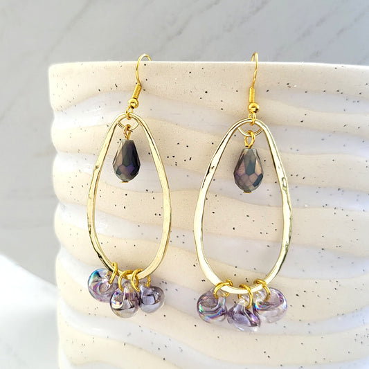 BESHEEK 14K Goldfilled Purple Water Drop Glass and Crystal Teardrop Dangle Earrings | Hypoallergenic Boho Beach Gala Wedding Style Fashion Earrings
