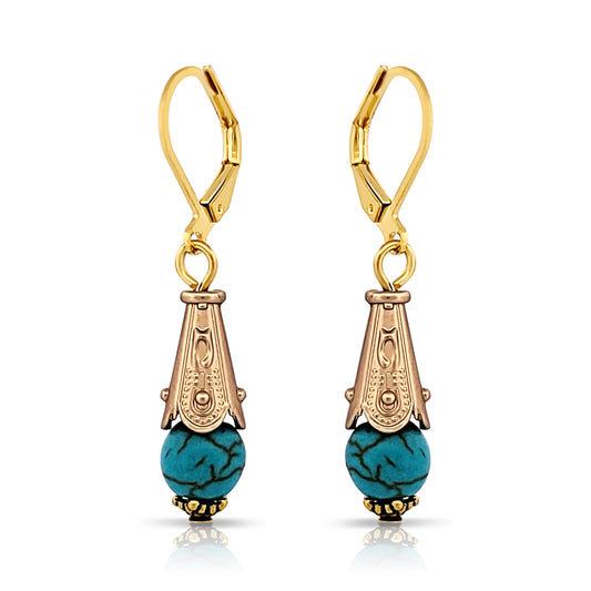 BESHEEK Goldtone Leverback Cone Dangle Earrings | Hypoallergenic Boho Beach Elegant Wedding Style Fashion Earrings