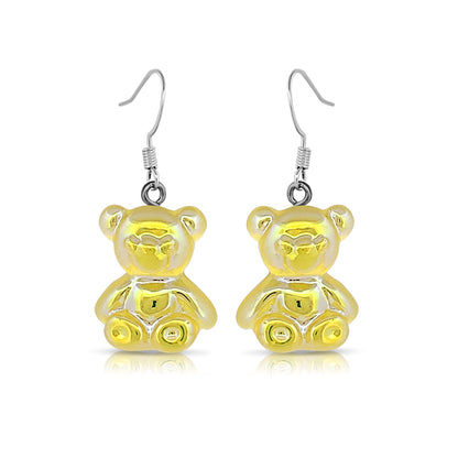 BESHEEK Silvertone and Clear AB Resin Gummy Bear Dangle Earrings | Hypoallergenic Boho Kitchsy Artistic Funky Cute Style Fashion Earrings