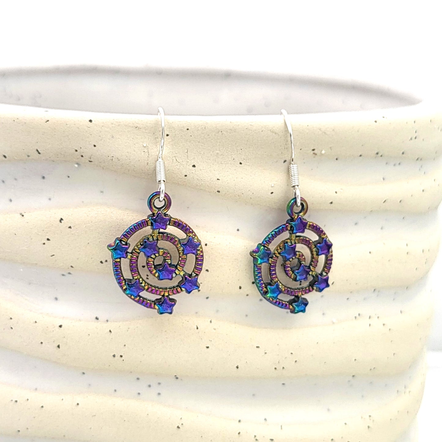 BESHEEK Iridescent Rainbow Spiral Galaxy Dangle Earrings | Hypoallergenic Boho Beach Gala Wedding Style Fashion Earrings