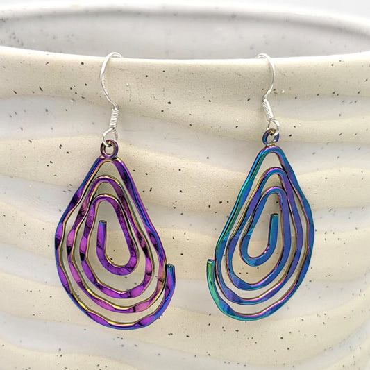 BESHEEK Iridescent Rainbow Spiral Teardrop Dangle Earrings | Hypoallergenic Boho Beach Gala Wedding Style Fashion Earrings