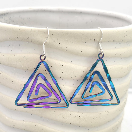 BESHEEK Iridescent Rainbow Spiral Triangle Dangle Earrings | Hypoallergenic Boho Beach Gala Wedding Style Fashion Earrings