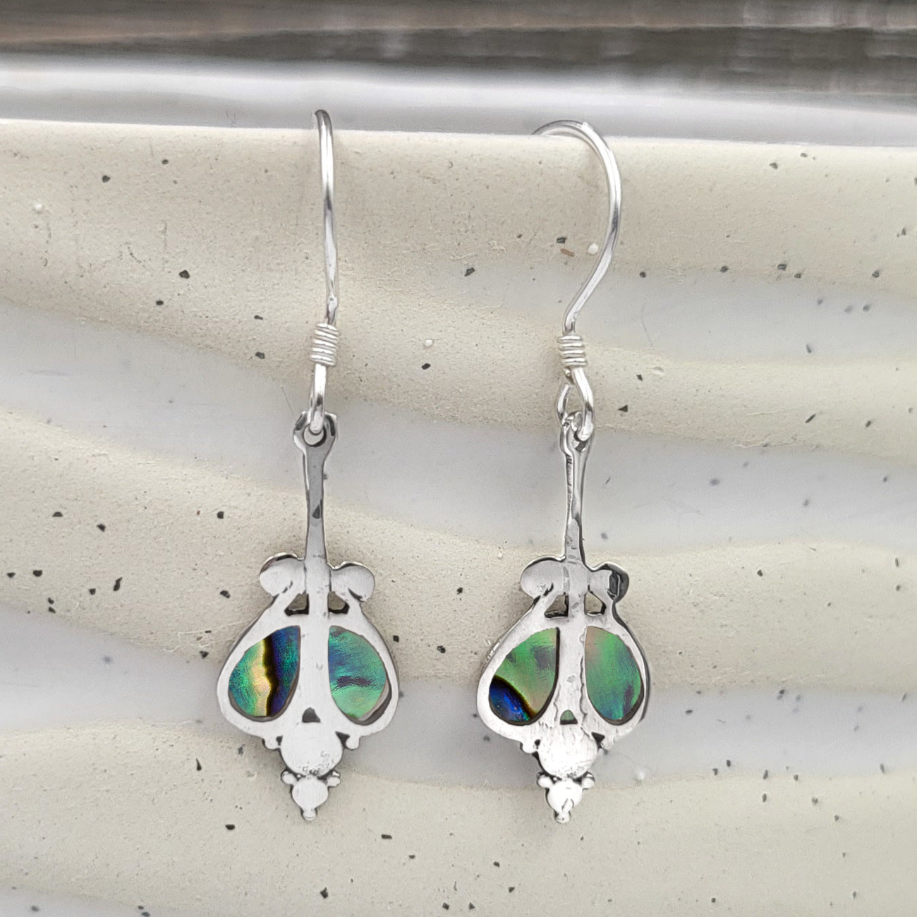 Sterling Silver and Abalone Shell Filigree Dangle Earrings