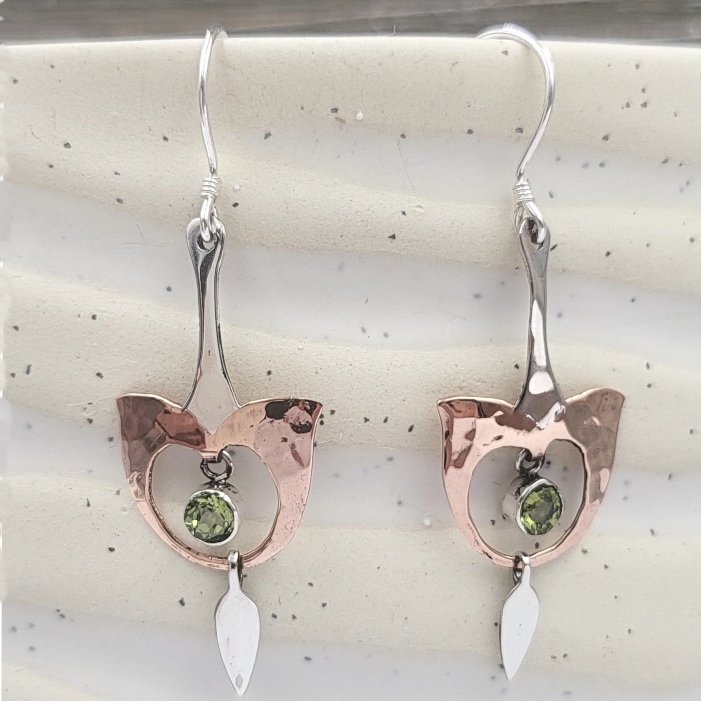 Sterling Silver and Copper Gemstone Abstract Earrings