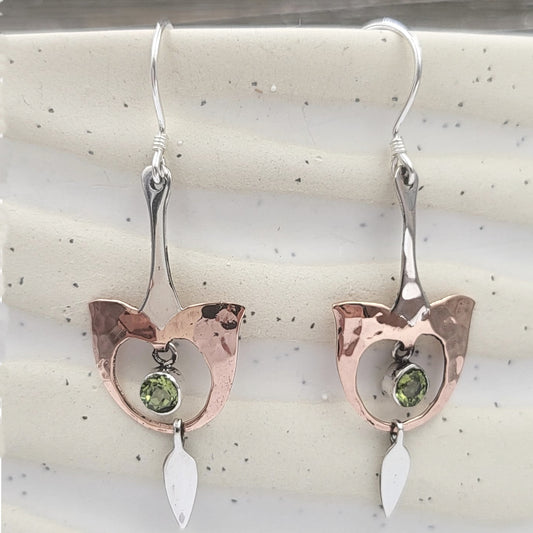 Sterling Silver and Copper Gemstone Abstract Earrings