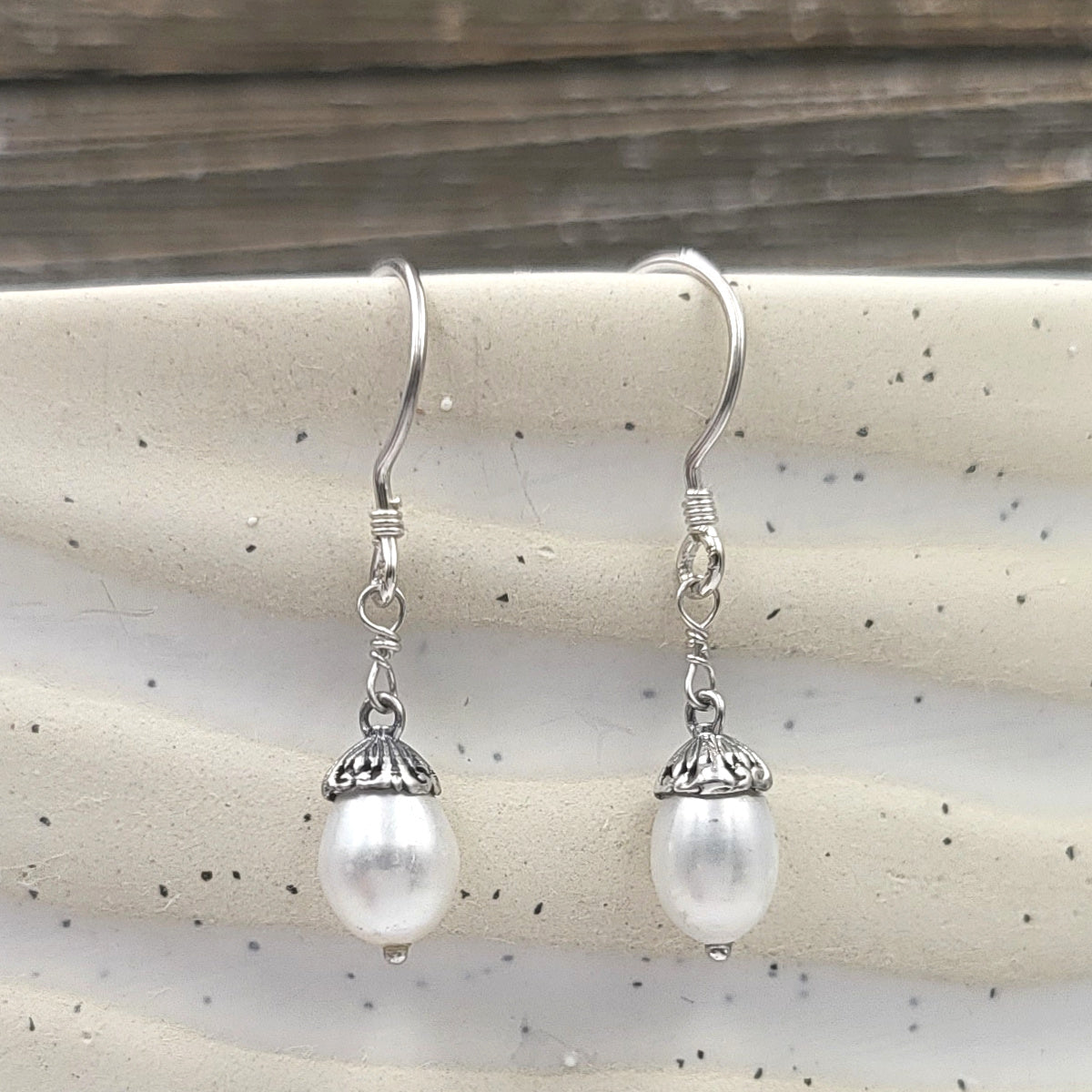 Sterling Silver and Freshwater Pearl Acorn Earrings