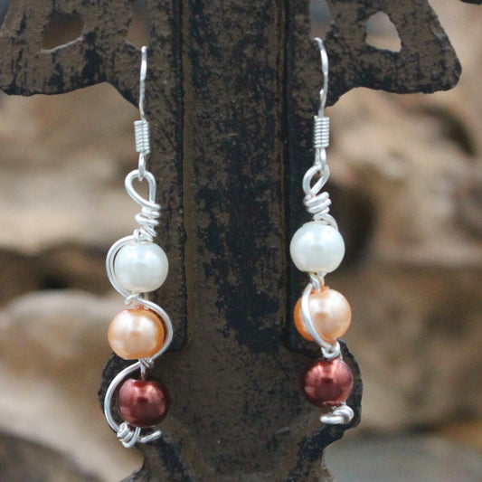 Handmade Silvertone Tri-Tone Freshwater Pearl Earrings.