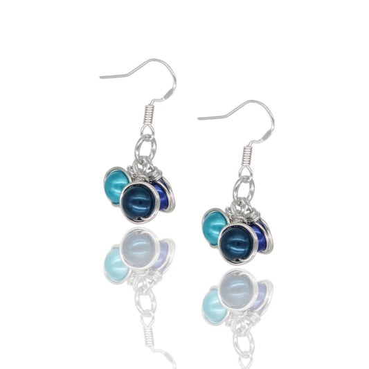 BESHEEK Handmade Sterling Silver Tri-Tone Blue Pearl Dangle Earrings | Wire Wrapped Hypoallergenic Boho Beach Gala Wedding Style Fashion Jewelry