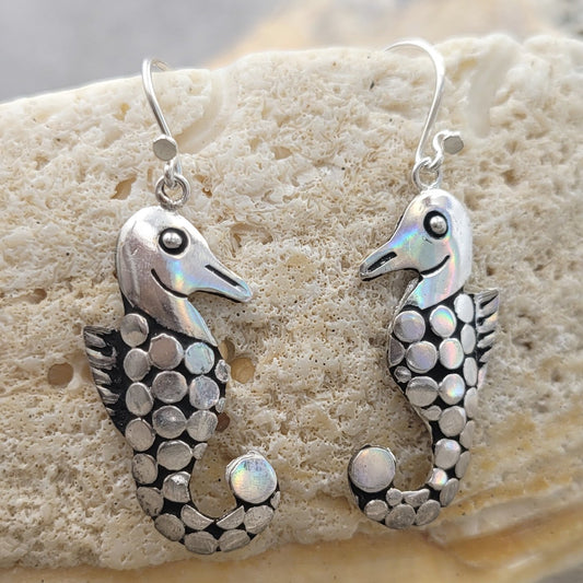 BESHEEK Sterling Silver Seahorse Dangle Drop Earrings | Handmade Hypoallergenic Boho Beach Gala Wedding Style Sterling Earrings