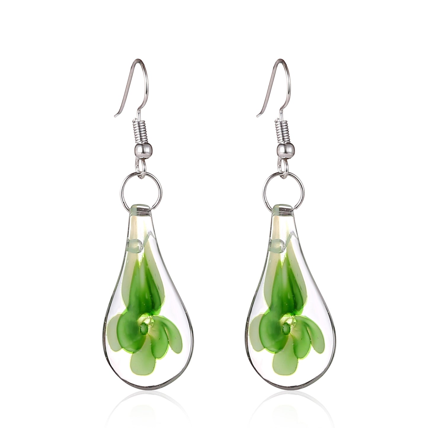 BESHEEK Murano-inspired Green and Clear Swirl Heart Glass Earrings | Handmade Hypoallergenic Boho Beach Gala Wedding Style Fashion Earrings