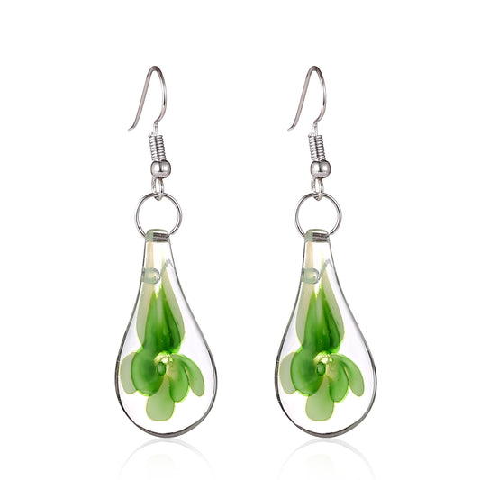 BESHEEK Murano-inspired Green and Clear Swirl Heart Glass Earrings | Handmade Hypoallergenic Boho Beach Gala Wedding Style Fashion Earrings
