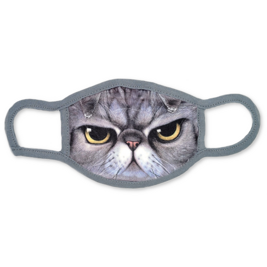 Grey Angry Cat Fabric Mask