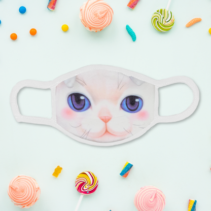 White Kitty Cat Fabric Mask