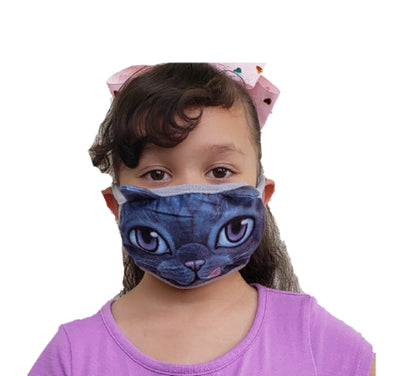 Dark Blue Hungry Kitten Fabric Mask