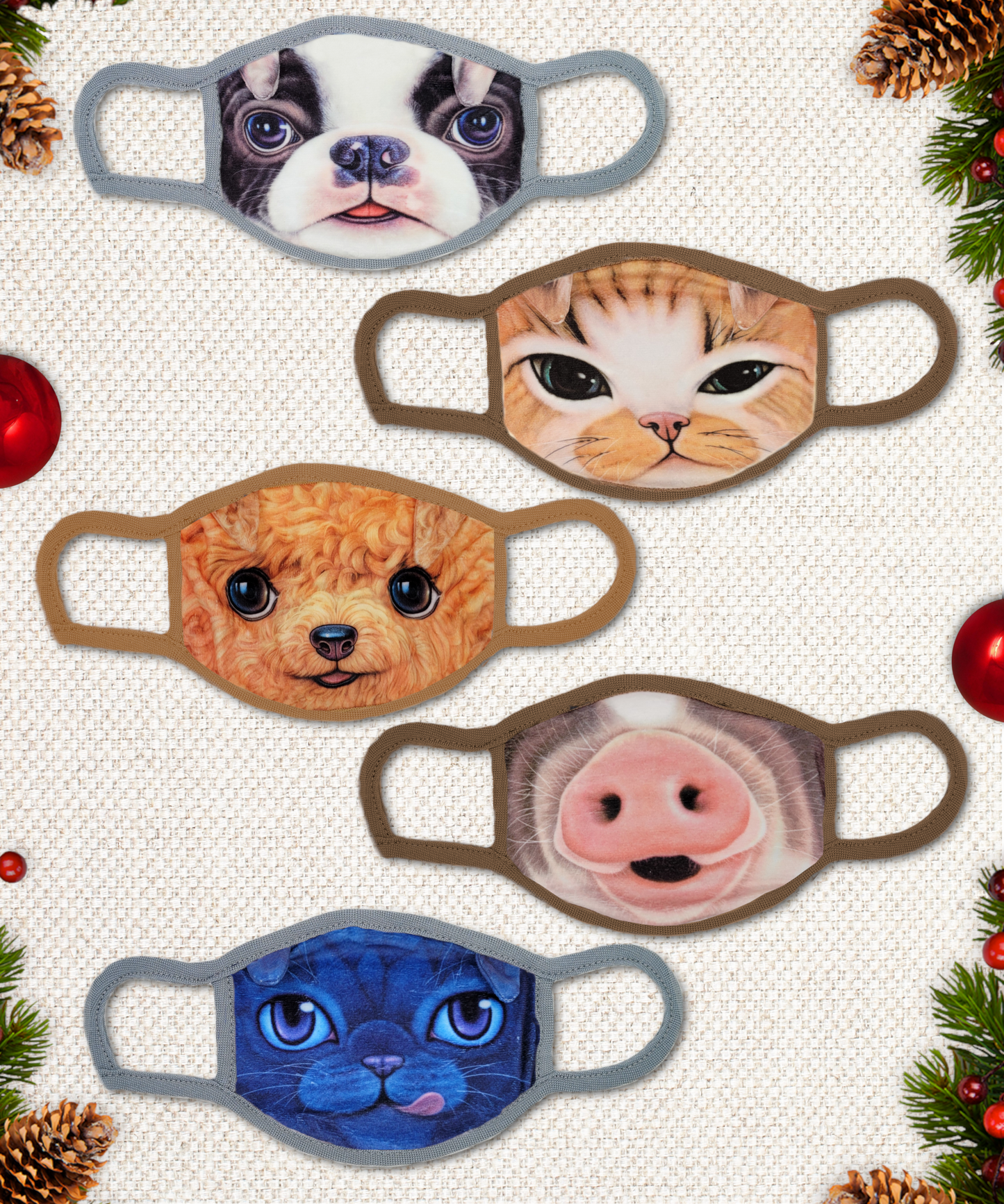 Set of 5  Fabric Masks with Animal Designs