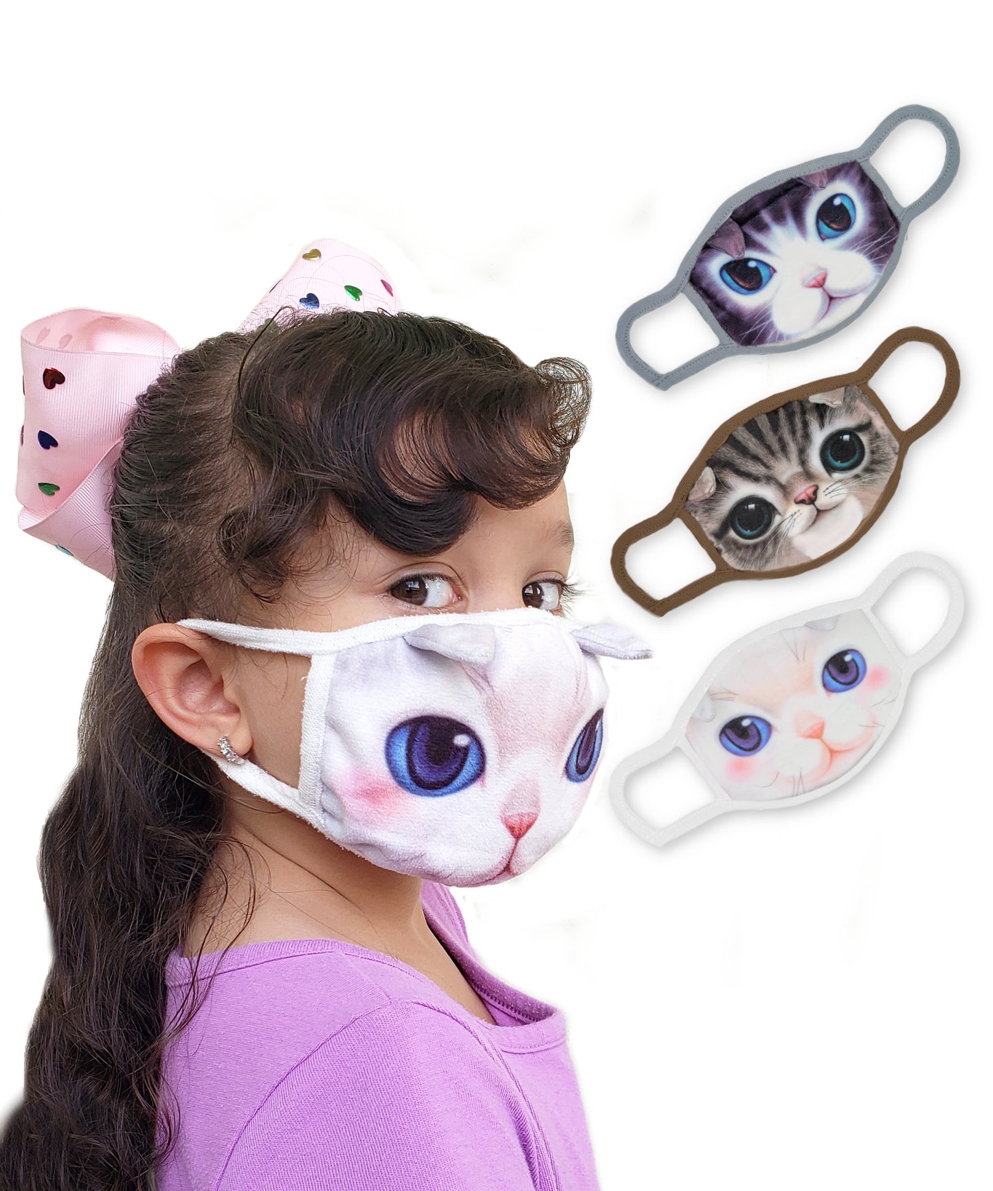 White, Gray, & Blue Eyes Doll Face Kitty Fabric Mask Set of 3
