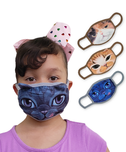 Sleepy, Orange Cowboy, & Blue Hungry Kitty Fabric Mask Set of 3