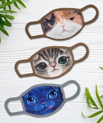 Grey, Sleepy, & Blue Hungry Kitty Fabric Mask Set of 3