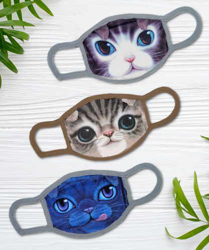 Grey, Doll face, & Hungry Kitty Fabric Mask Set of 3