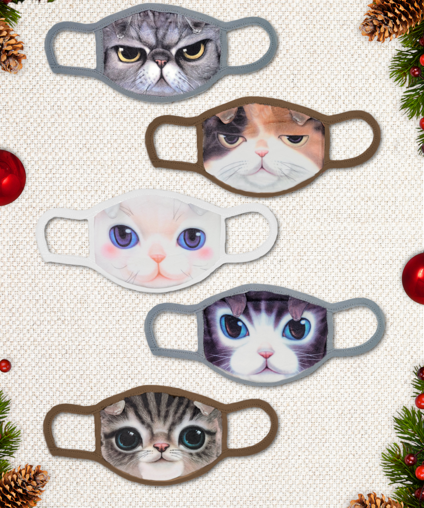 Set of 5  Fabric Masks with Kitty Designs