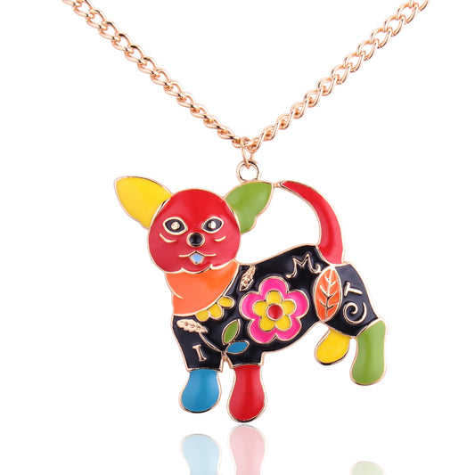 BESHEEK Goldtone & Red Mosaic Chihuahua Pendant Necklace ? Handmade Hypoallergenic Boho Beach Gala Wedding Style Fashion Jewelry