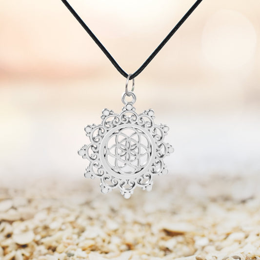 Silvertone Mandala Pendant Necklace