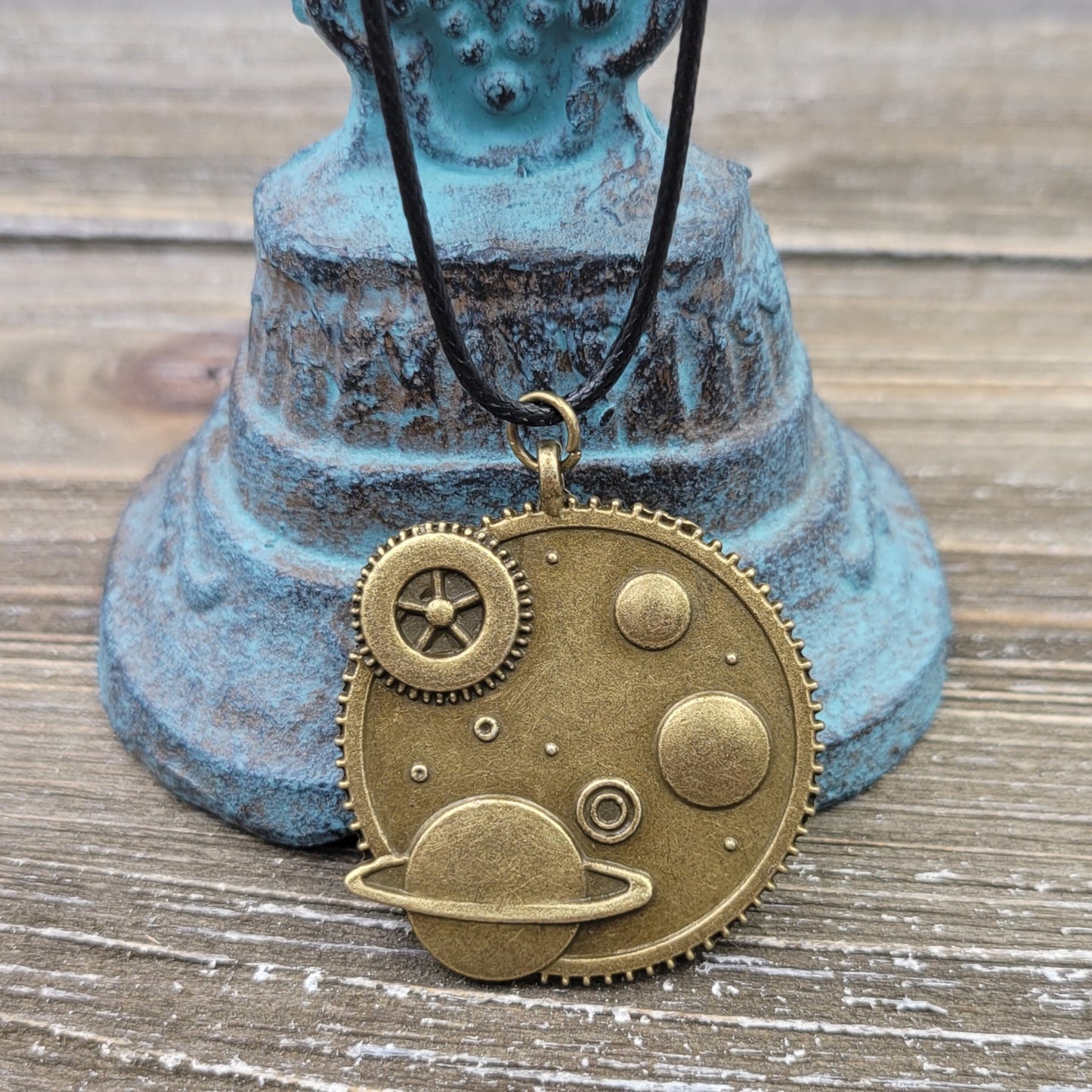 Steampunk Round Antique Bronze Gear Planet Carved Necklace