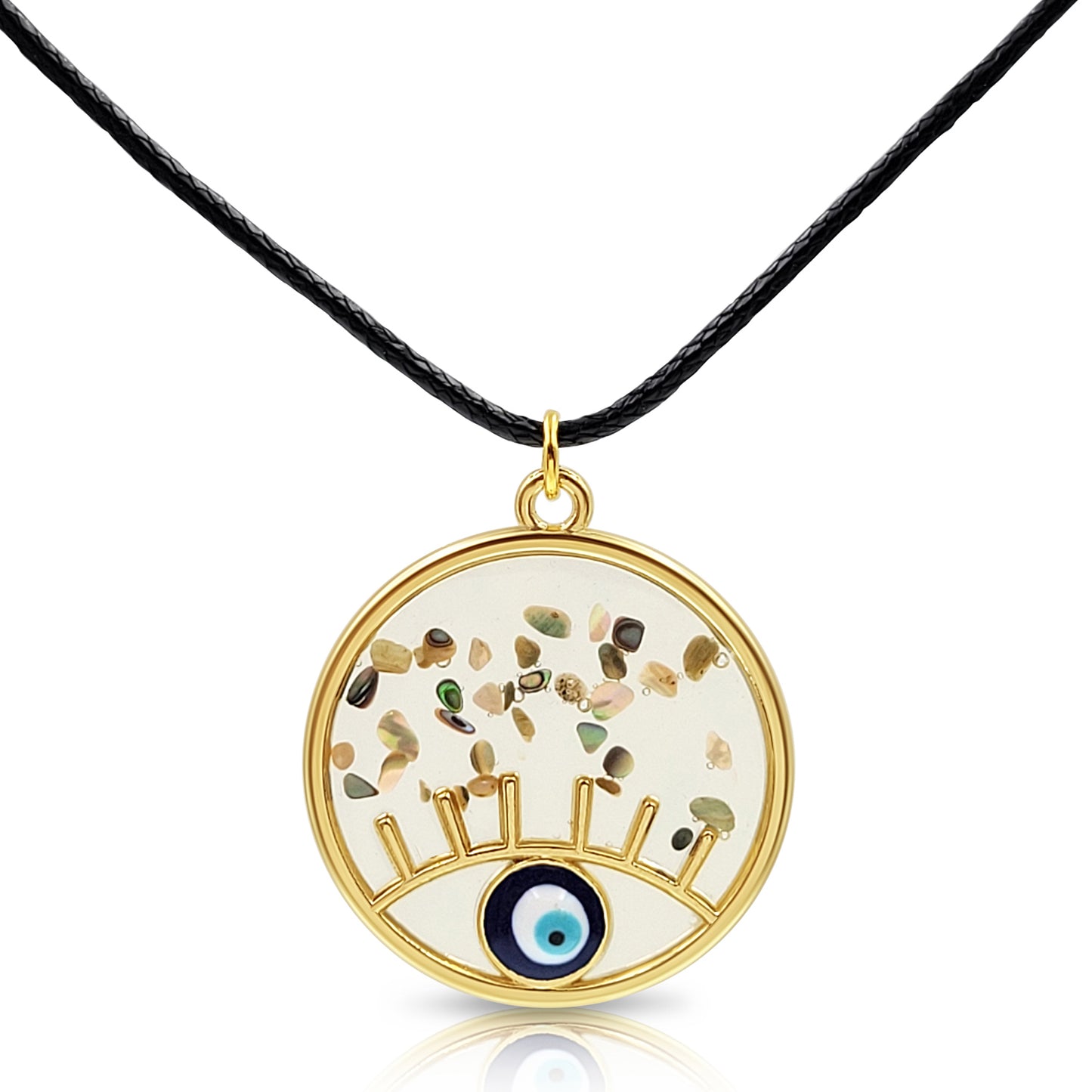 BESHEEK Goldtone & Resin Blue Evil Eye Circle Pendant Necklace? Handmade Hypoallergenic Boho Beach Gala Wedding Style Fashion Jewelry