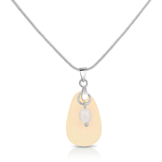 Silvertone, Clear, Yellow, Seaglass and Freshwater Pearl Necklace