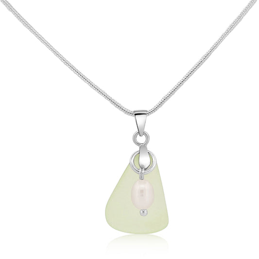Silvertone, Clear, Green, Seaglass and Freshwater Pearl Necklace