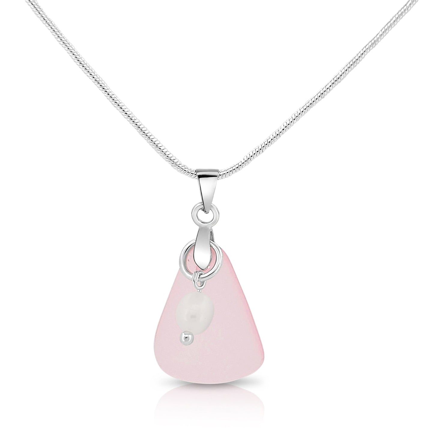 Silvertone, Clear, Pink, Seaglass and Freshwater Pearl Necklace